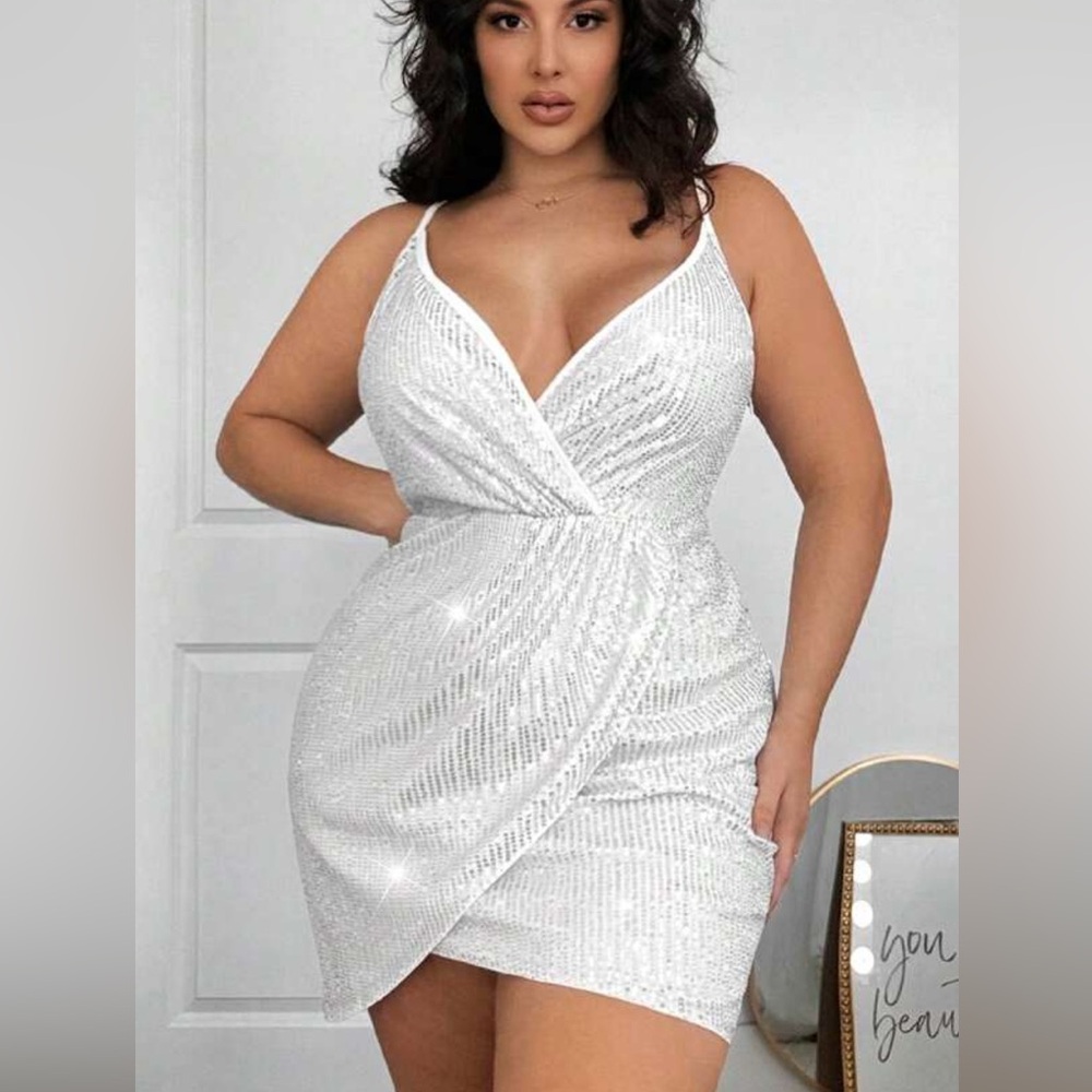 White sparkle mini dress with adjustable straps